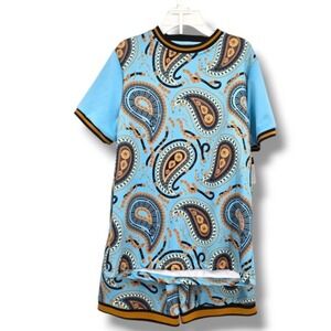 NEW G-Net Boys Paisley Metallic Gold Detail T-Shirt‎ And Shorts Size XL (16/18)